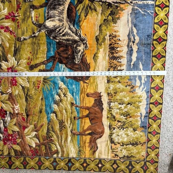 Vintage Wild Horses Wall Hanging Tapestry Rug 1970s 70x 49 Landscape - Picture 7 of 10